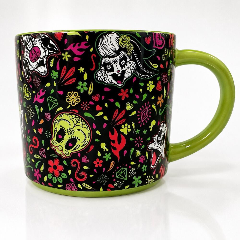 Six Flags Looney Tunes Sugar Skull Mug 16 oz Día de los Muertos-inspired artwork